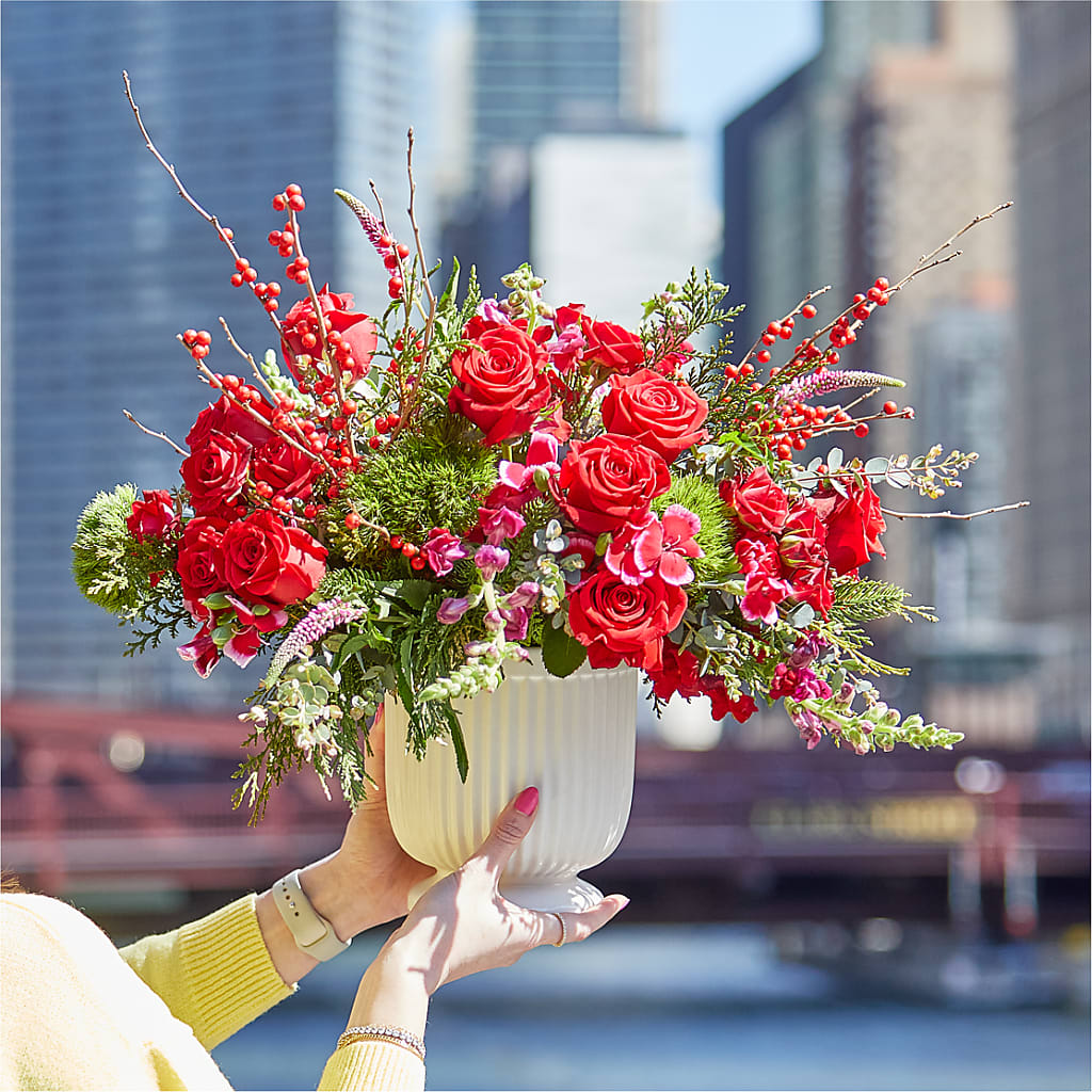 Big Red Bow Bouquet – Panda Flowers Canada Inc, Calgary AB