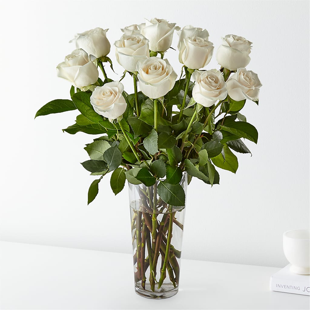 Long Stem White Rose Bouquet – Panda Flowers Canada Inc, Calgary AB
