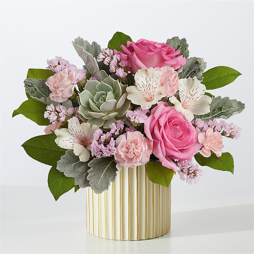 Dusty Rose Bouquet with Ivory Vase – Panda Flowers Canada Inc, Calgary AB