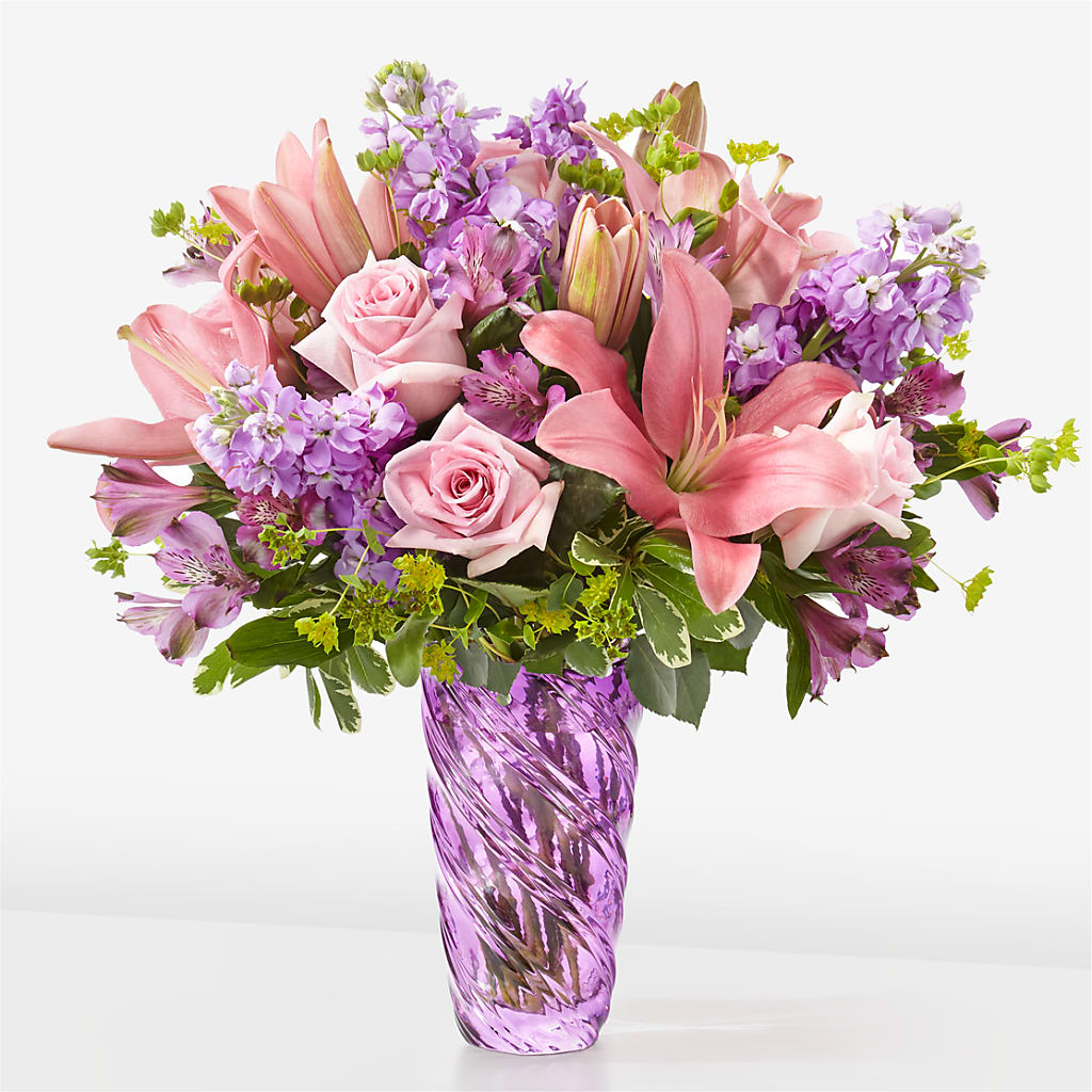 Precious Petals Bouquet with Luxe Swirl Vase – Panda Flowers Canada Inc, Calgary AB