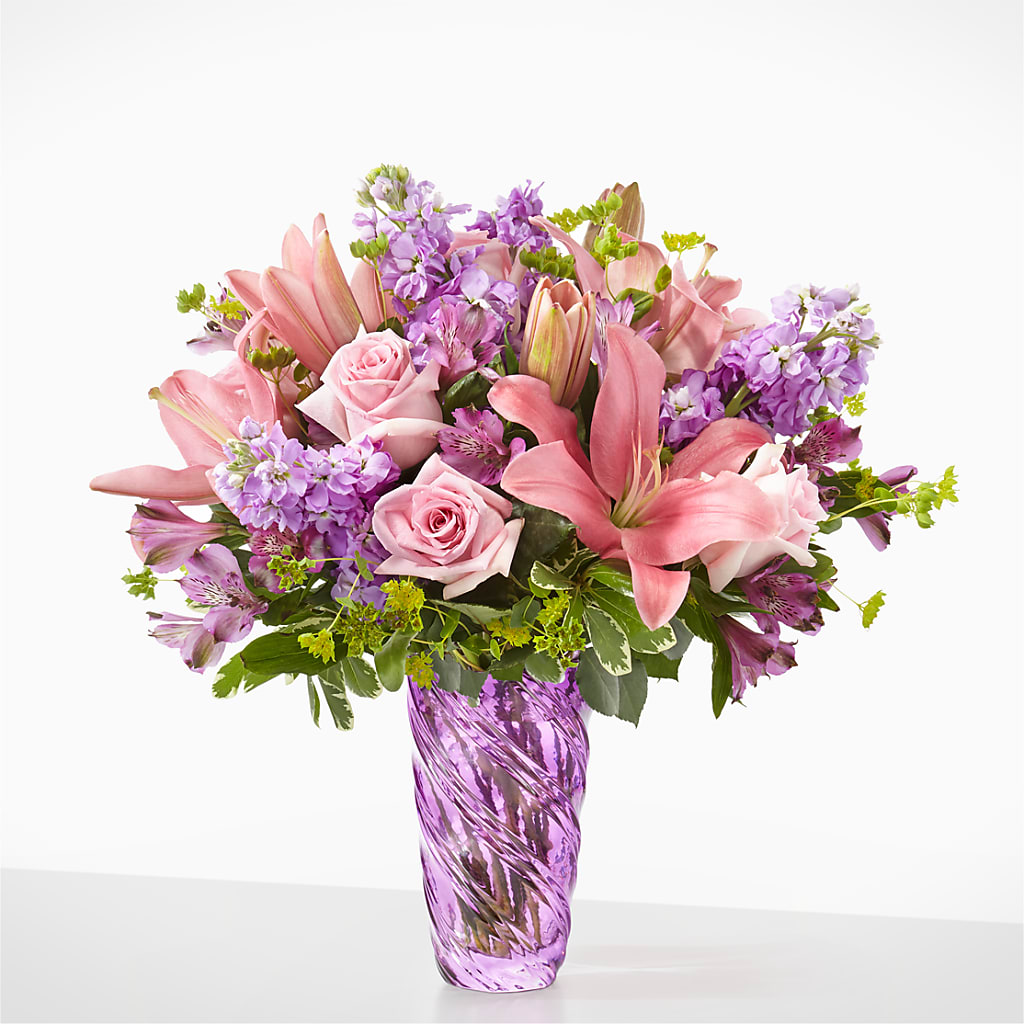 Precious Petals Bouquet with Luxe Swirl Vase – Panda Flowers Canada Inc, Calgary AB