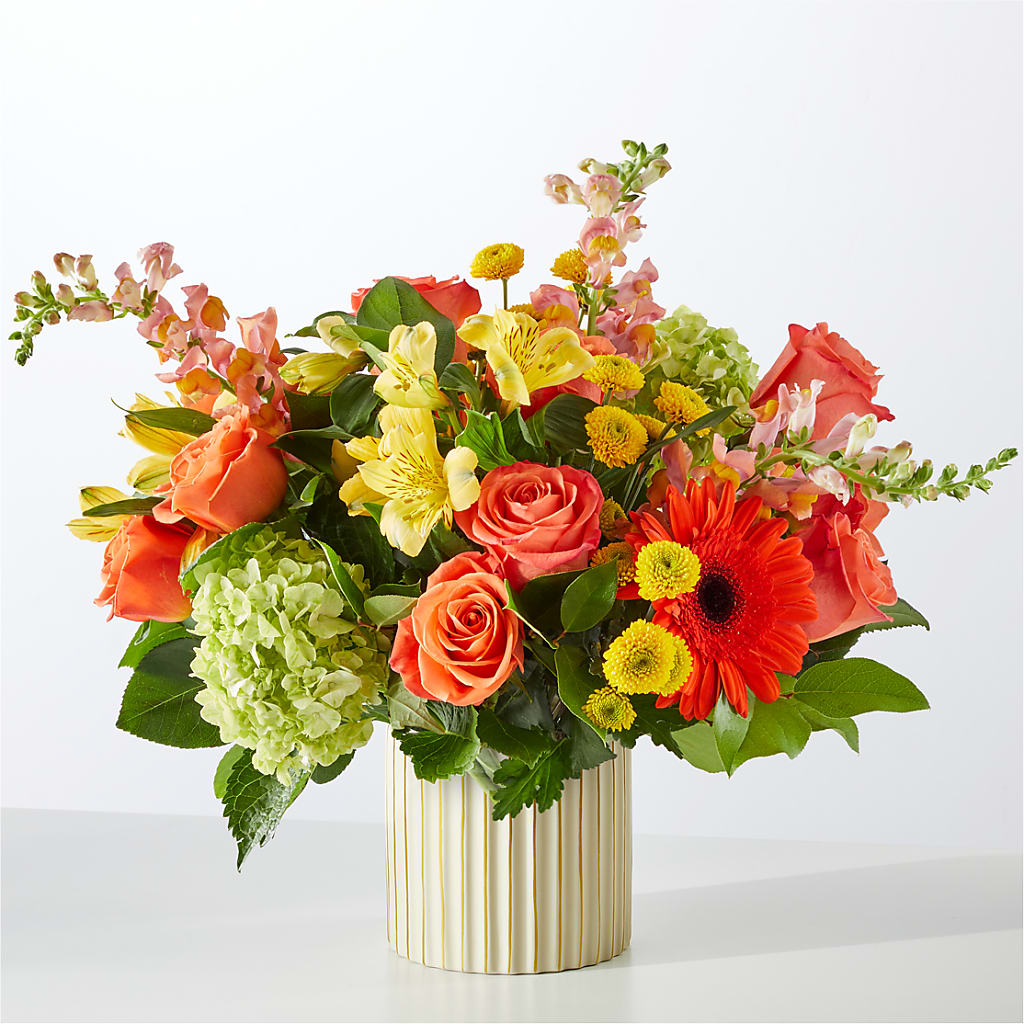 Autumn Sunshine Bouquet with Ivory Vase – Panda Flowers Canada Inc, Calgary AB